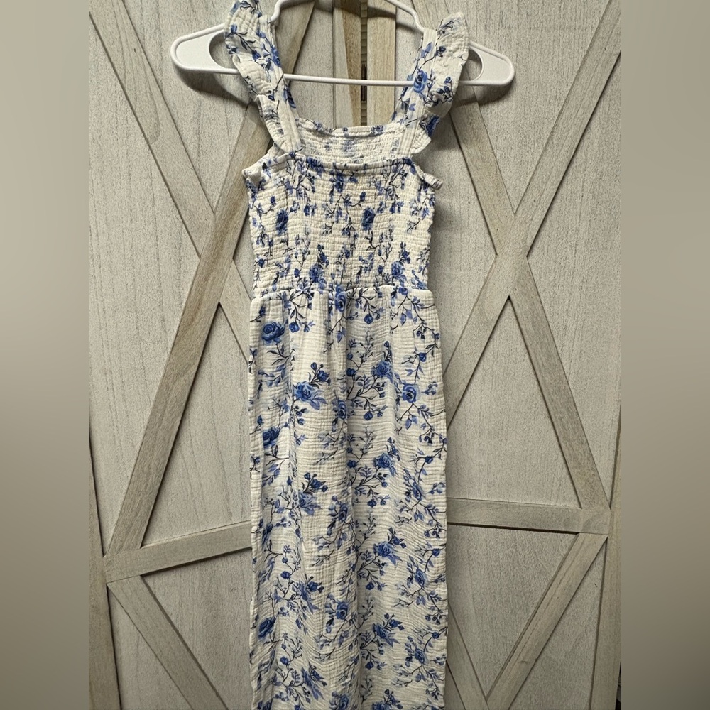 Floral Blue and White Girl’s Summer Jumpsuit - Picture 4 of 9